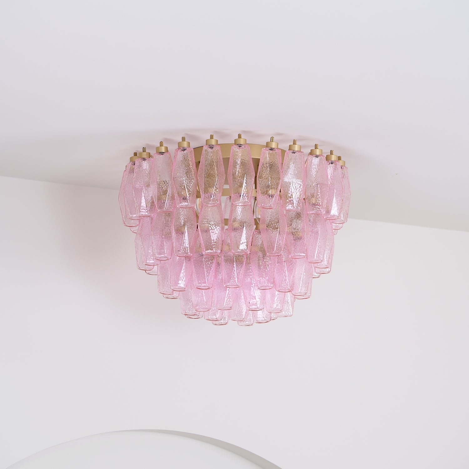 Aurora Lampe de Plafond en Verre de Murano Poliedri Rose - Neutralighting