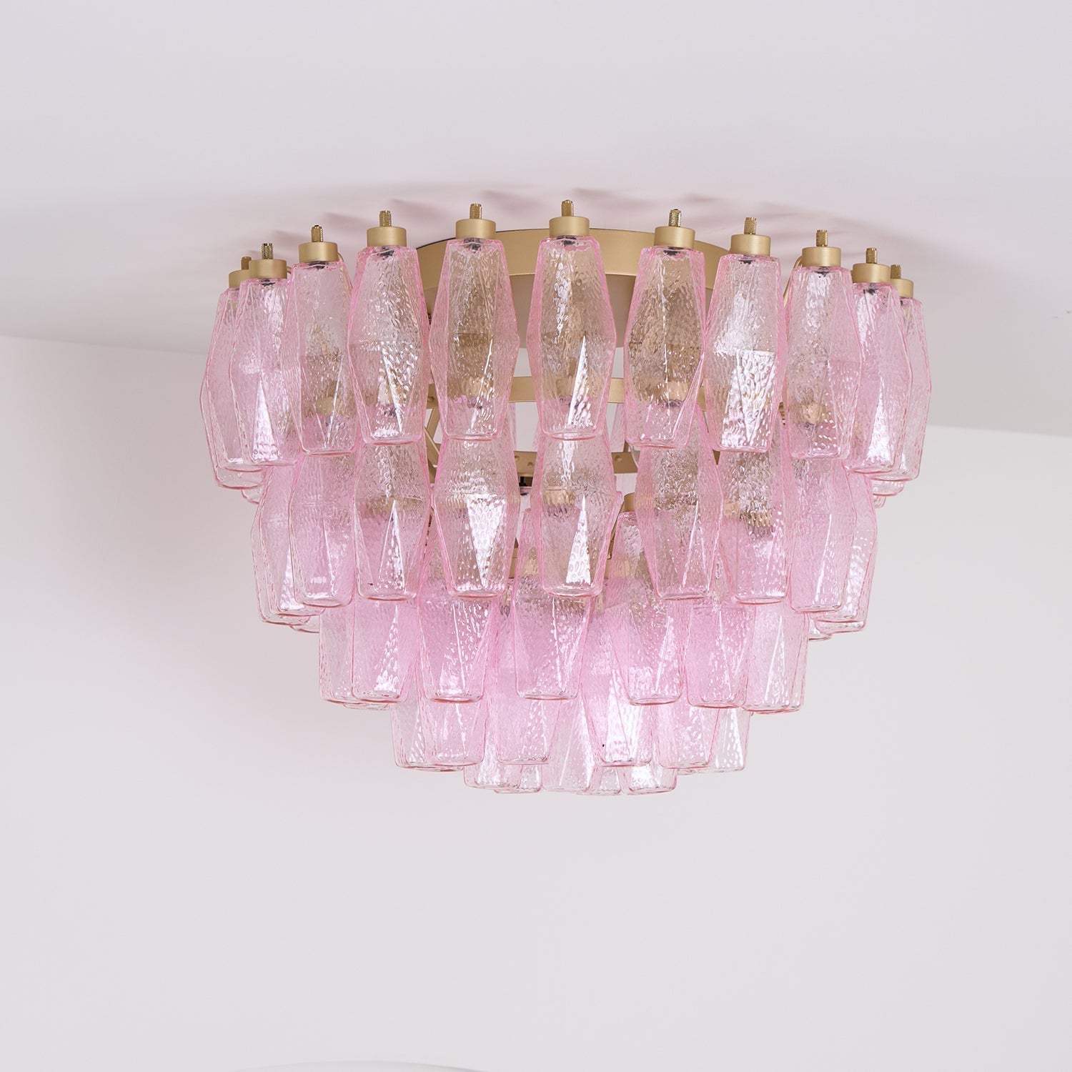 Aurora Lampe de Plafond en Verre de Murano Poliedri Rose - Neutralighting