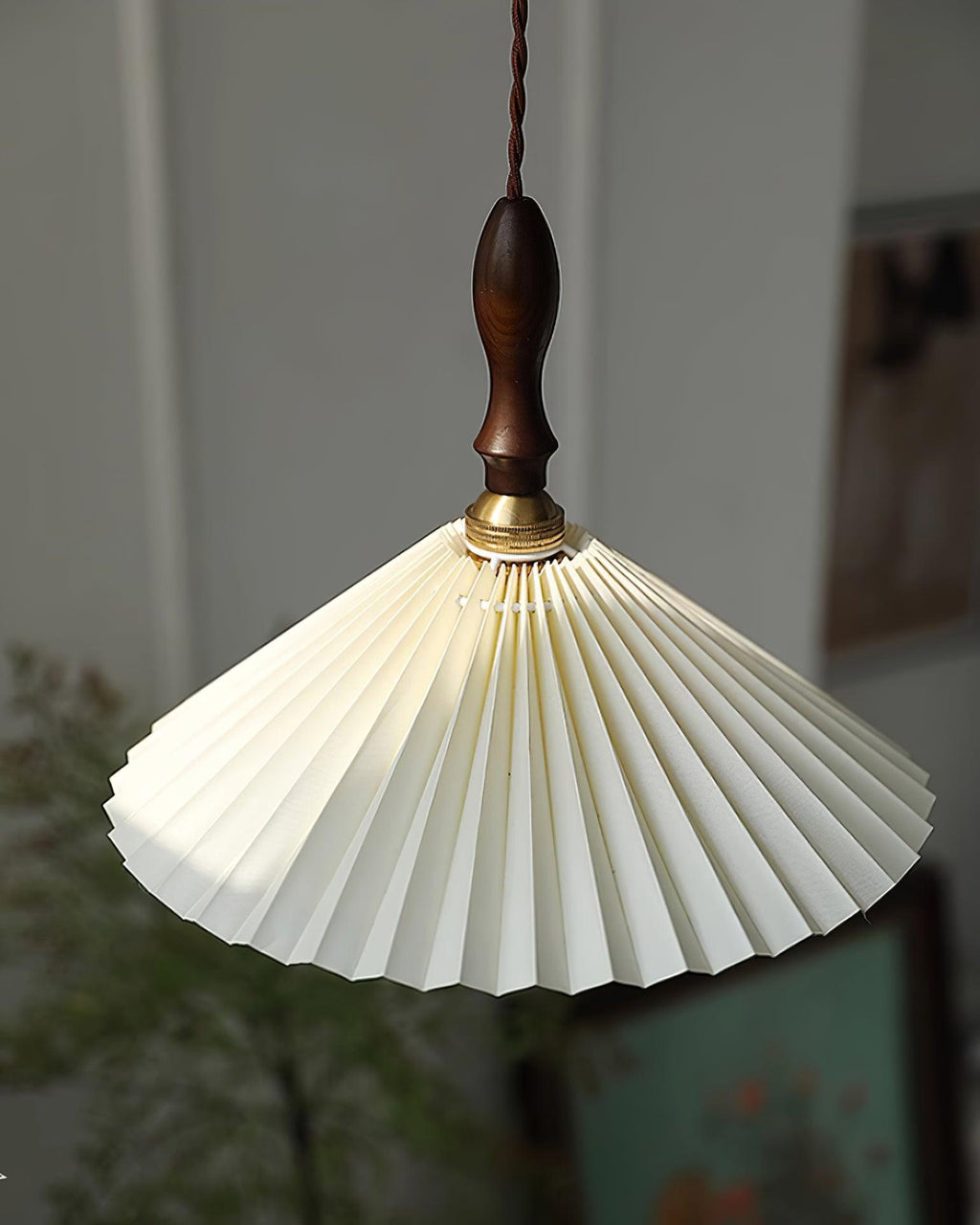 Prairie Suspension en Noyer à Abat-jour Plissé - Neutralighting