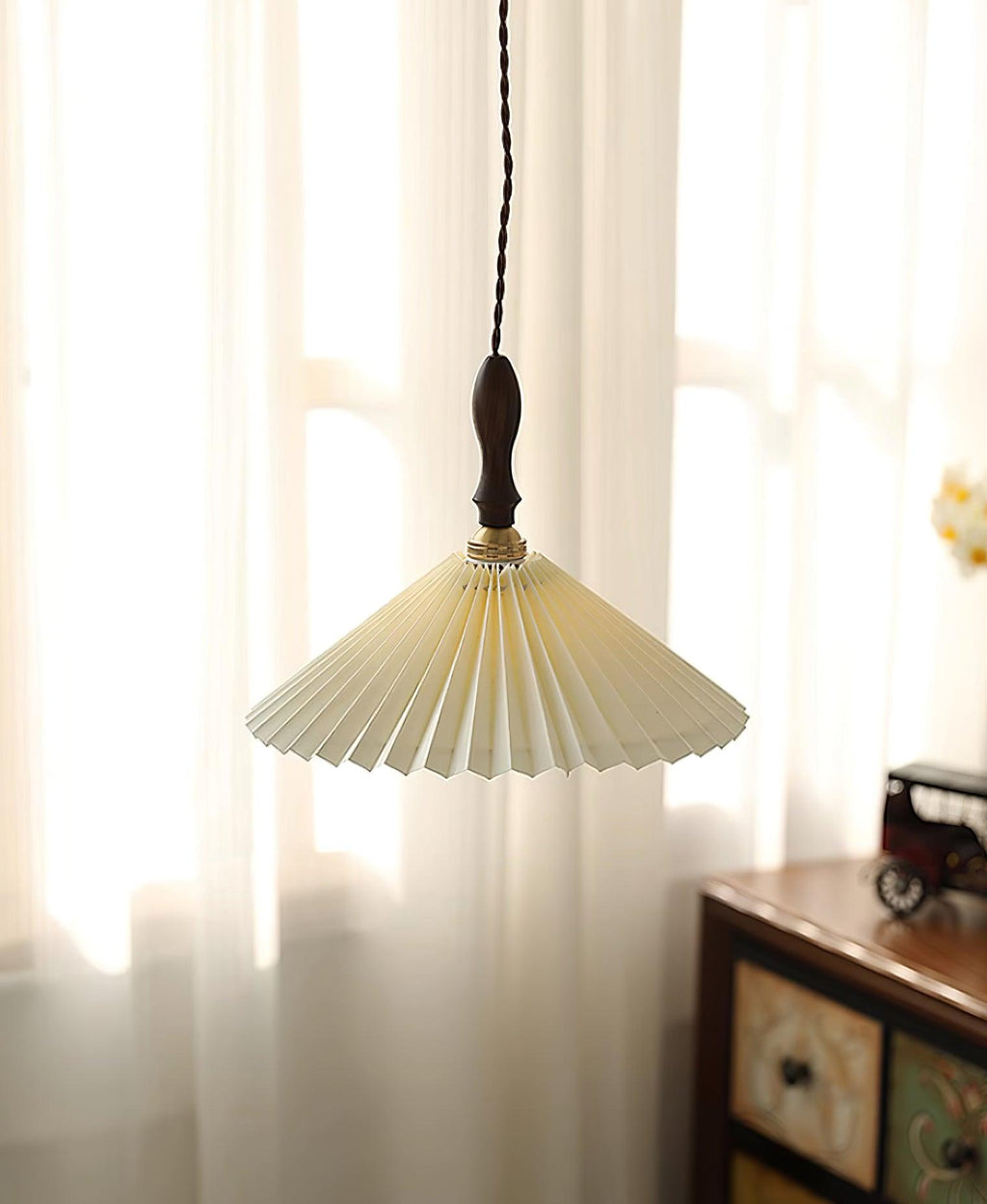 Prairie Suspension en Noyer à Abat-jour Plissé - Neutralighting