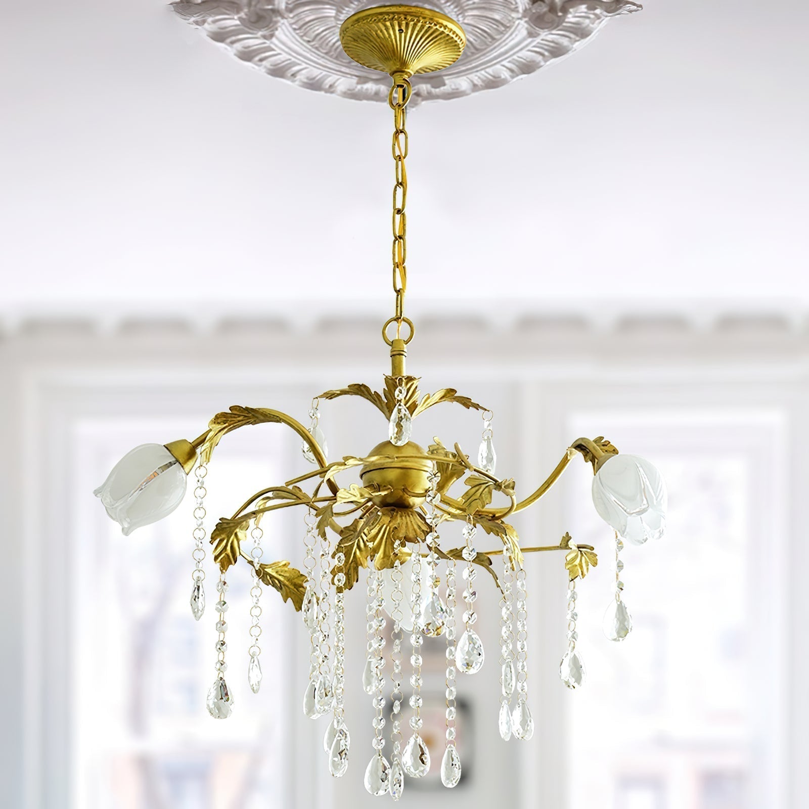 Vasorus Lustre Industriel Vintage Laiton Cristal - Neutralighting
