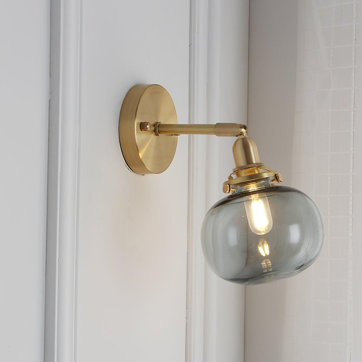 Baroque Applique Murale Plug-In Abat-jour en Verre Fumé Laiton Industriel - Neutralighting