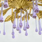 Murano Lustre Gouttes de Cristal Violet Feuilles Dorées - Neutralighting