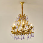 Lustra Lustre Murano Violet Feuilles Dorées Cristal Élégance - Neutralighting