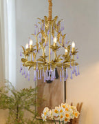 Murano Lustre Gouttes de Cristal Violet Feuilles Dorées - Neutralighting