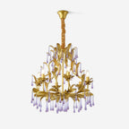 Lustra Lustre Murano Violet Feuilles Dorées Cristal Élégance - Neutralighting
