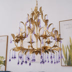 Murano Lustre Gouttes de Cristal Violet Feuilles Dorées - Neutralighting