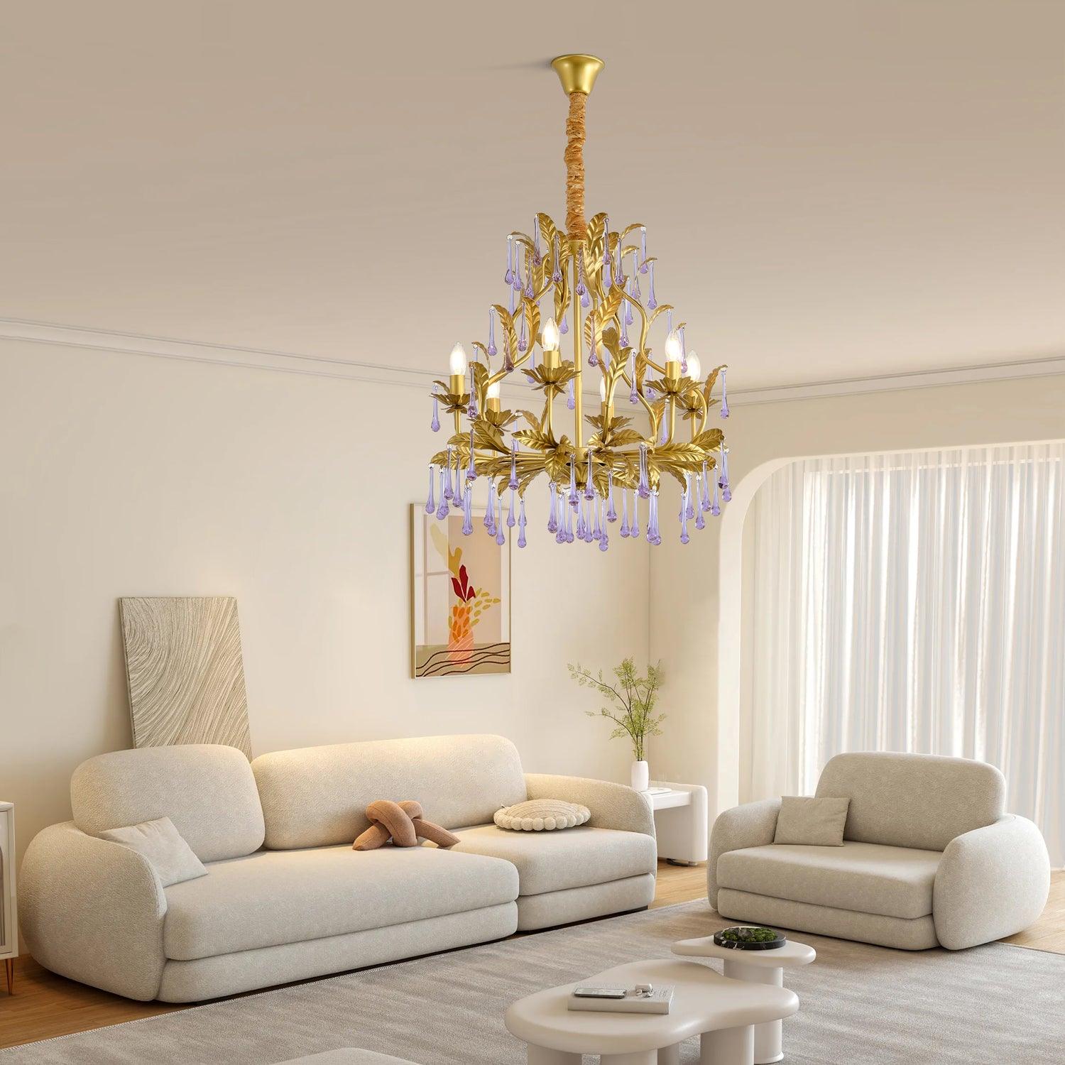 Lustra Lustre Murano Violet Feuilles Dorées Cristal Élégance - Neutralighting
