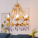 Lustra Lustre Murano Violet Feuilles Dorées Cristal Élégance - Neutralighting