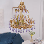 Lustra Lustre Murano Violet Feuilles Dorées Cristal Élégance - Neutralighting