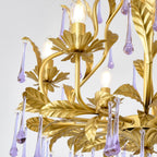 Murano Lustre Gouttes de Cristal Violet Feuilles Dorées - Neutralighting