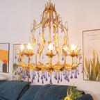 Murano Lustre Gouttes de Cristal Violet Feuilles Dorées - Neutralighting