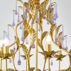 Murano Lustre Gouttes de Cristal Violet Feuilles Dorées - Neutralighting