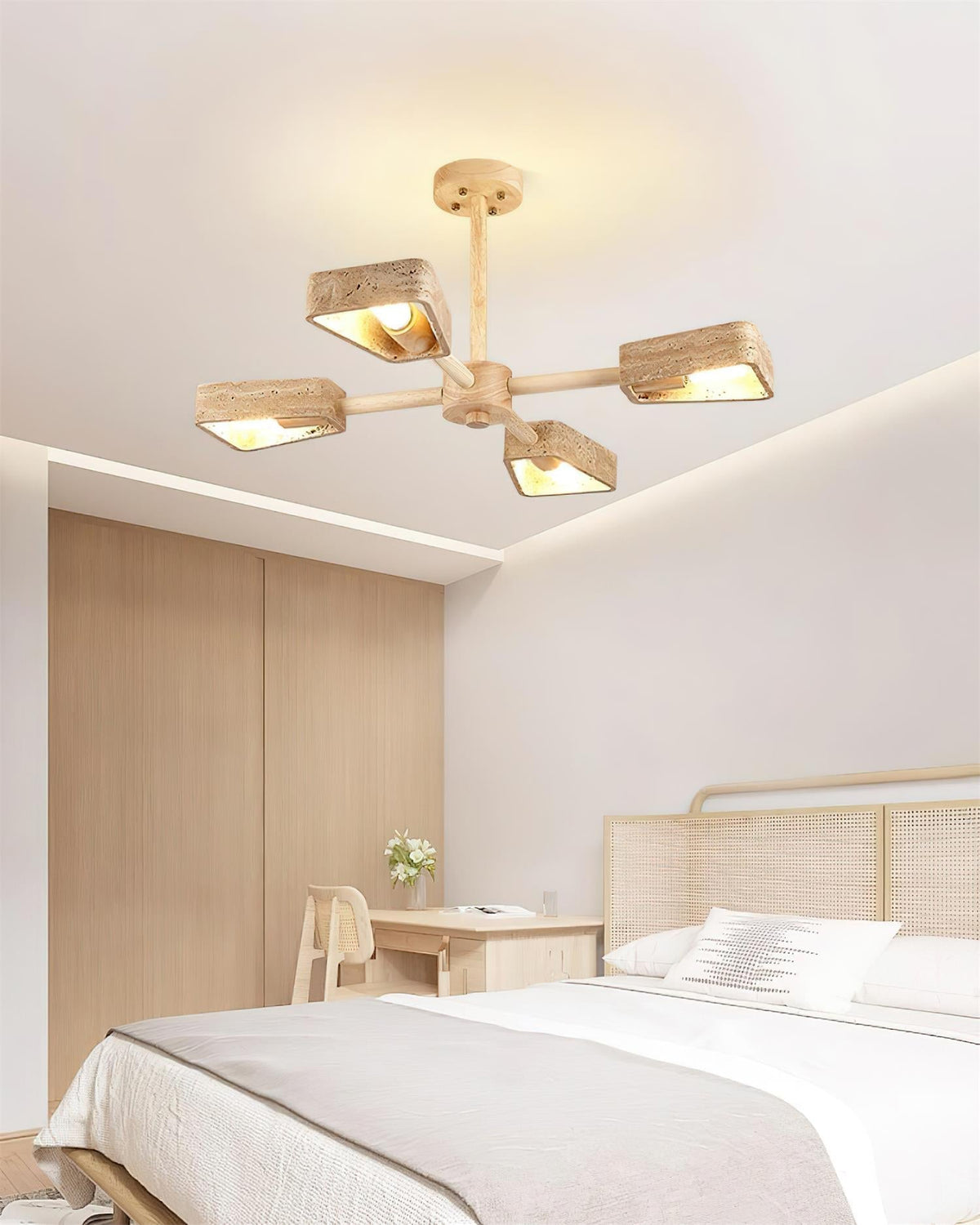 Feyno Plafonnier en Travertin et Bois - Neutralighting