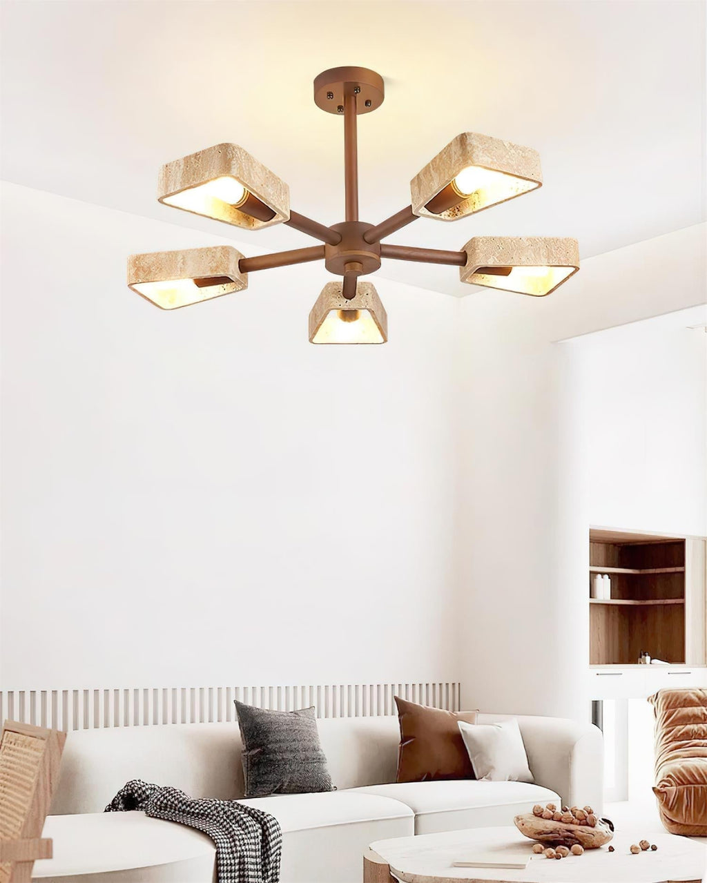 Feyno Plafonnier en Travertin et Bois - Neutralighting