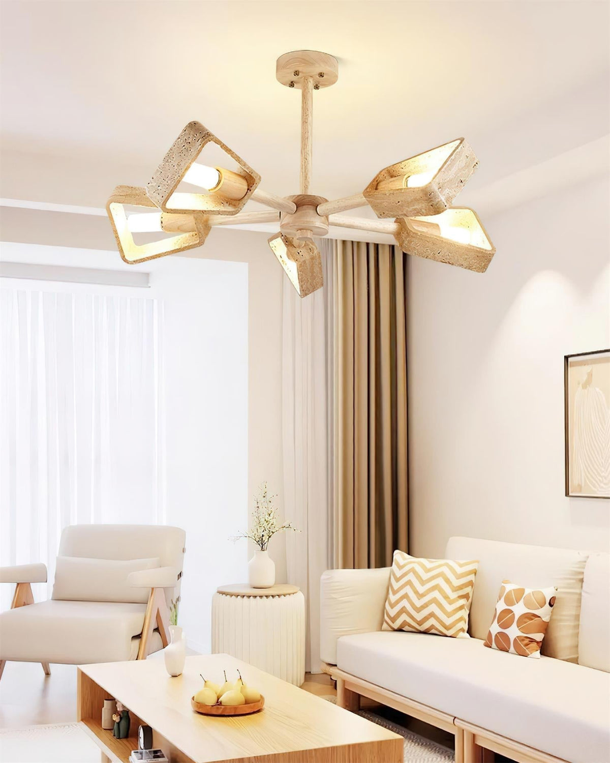 Feyno Plafonnier en Travertin et Bois - Neutralighting