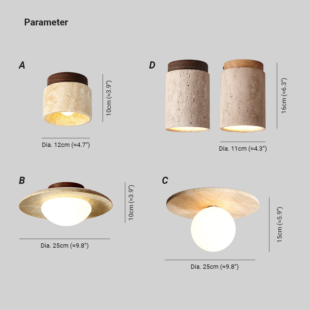 Arisha Rétro Pierre Bois Plafonnier Couloir - Neutralighting