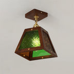 Radia Lustre Plafonnier Cadre en Bois Panneaux en Verre Géométriques - Neutralighting