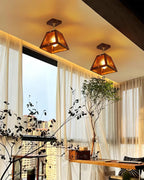 Radia Lustre Plafonnier Cadre en Bois Panneaux en Verre Géométriques - Neutralighting