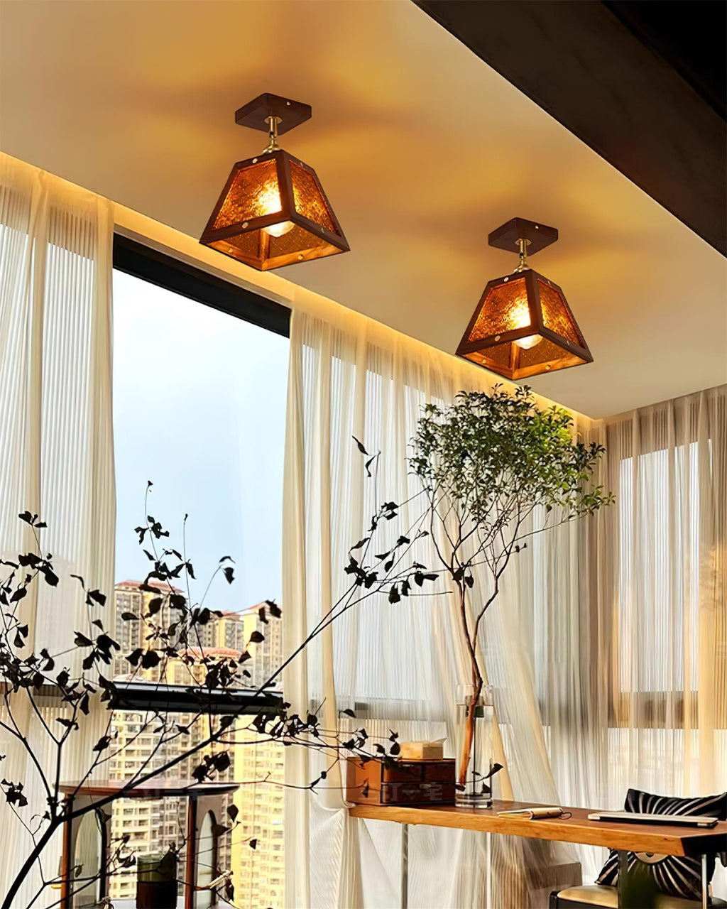 Radia Plafonnier Bois Verre Vintage - Neutralighting