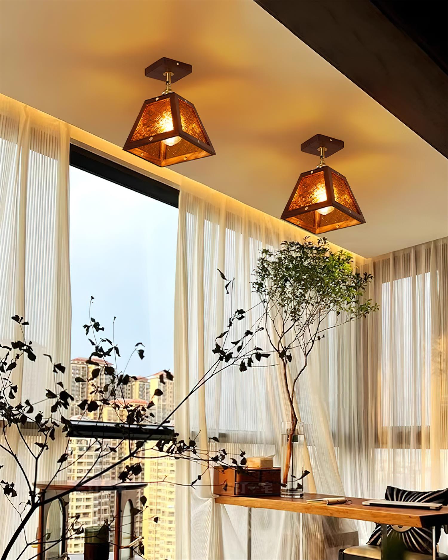 Radia Plafonnier Bois Verre Vintage - Neutralighting