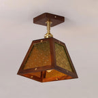 Radia Lustre Plafonnier Cadre en Bois Panneaux en Verre Géométriques - Neutralighting