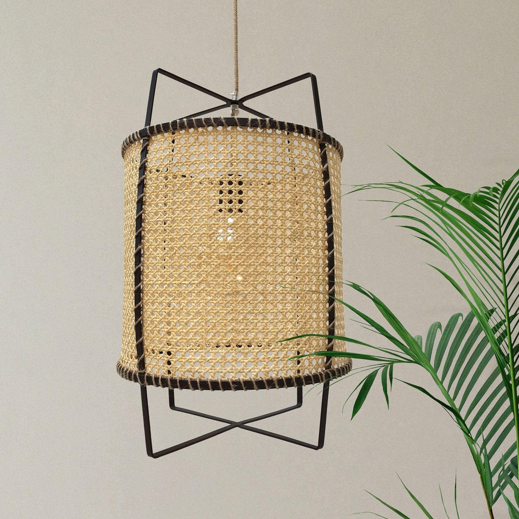 Solara PeSuspension Cadre en Rotin Canné Industriel - Neutralighting