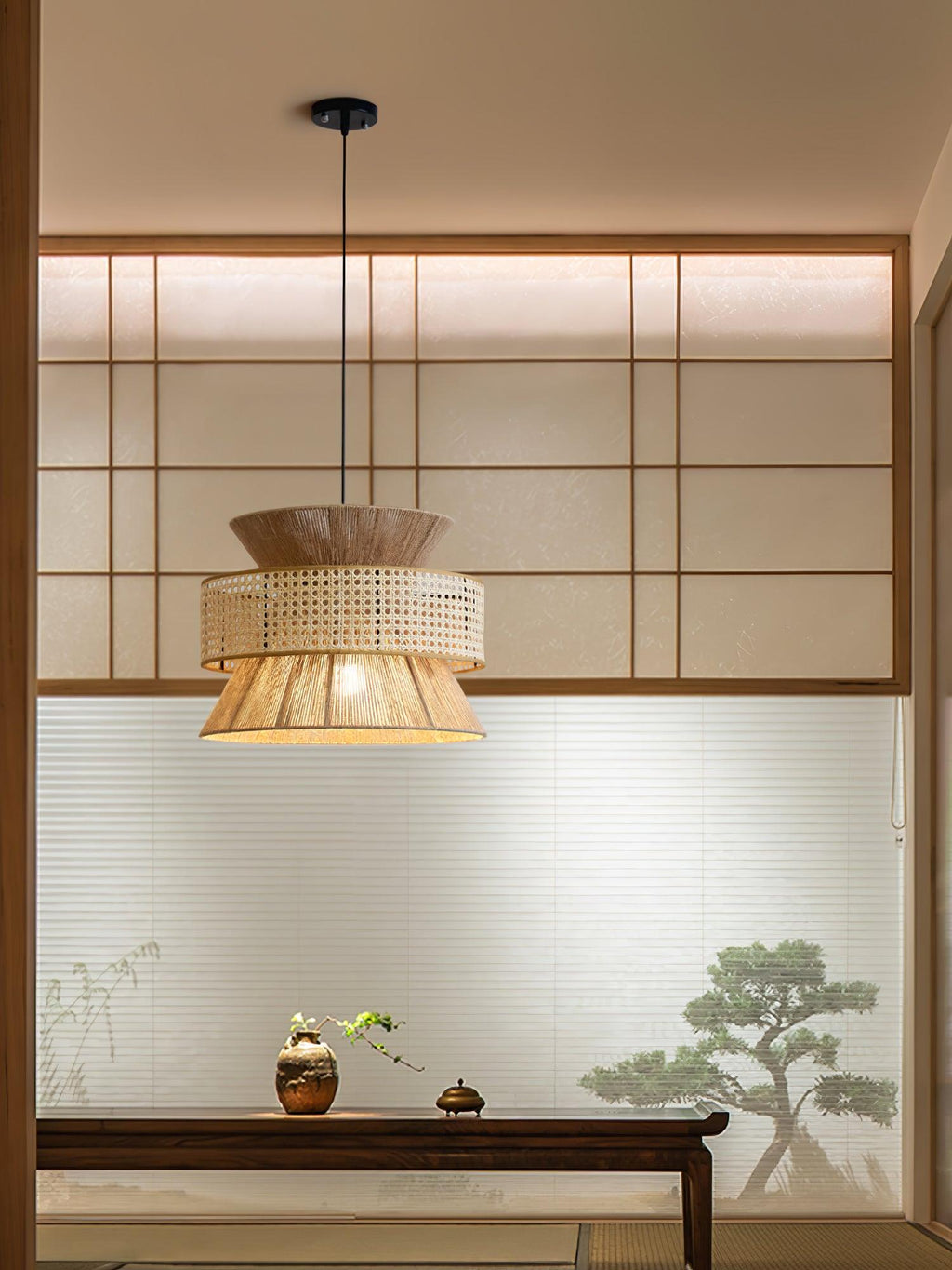 Ophelia Lustra Lampe Suspendue Rattan Tissé Élégante - Neutralighting
