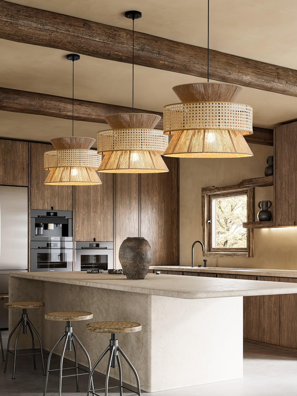 Ophelia Lustra Lampe Suspendue Rattan Tissé Élégante - Neutralighting