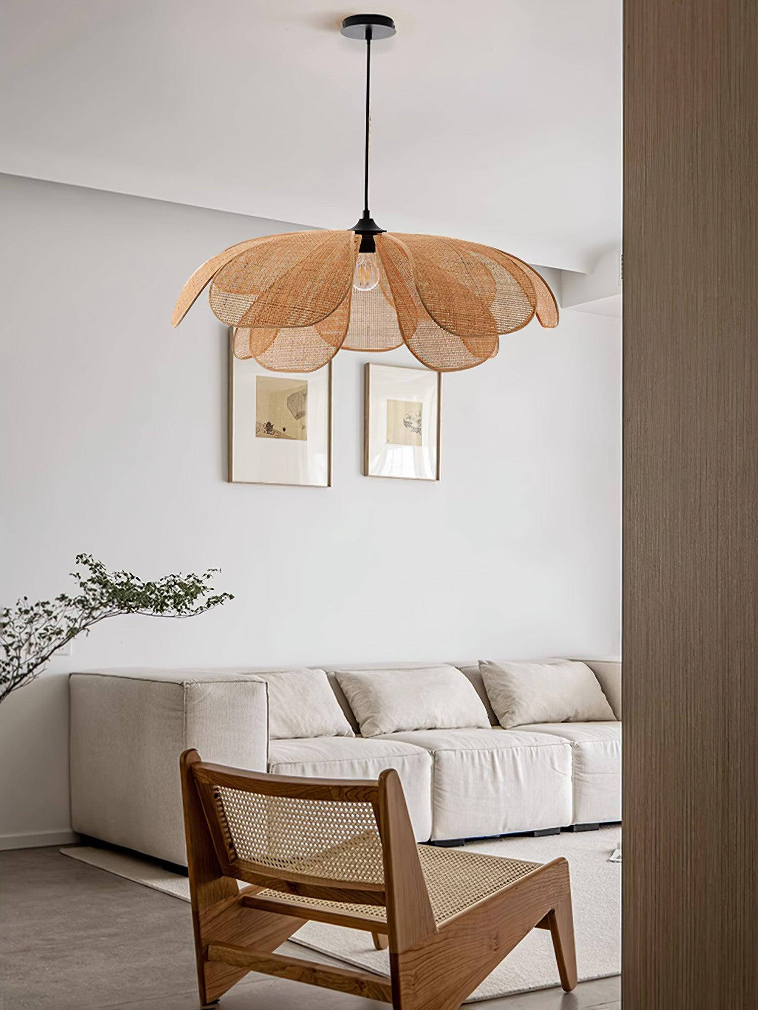 Petaral Suspension Lampe Rétro en Rattan - Neutralighting