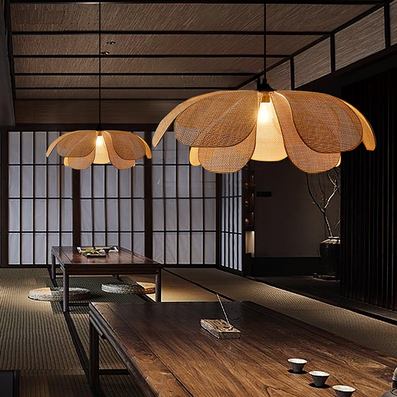 Petaral Suspension Lampe Rétro en Rattan - Neutralighting