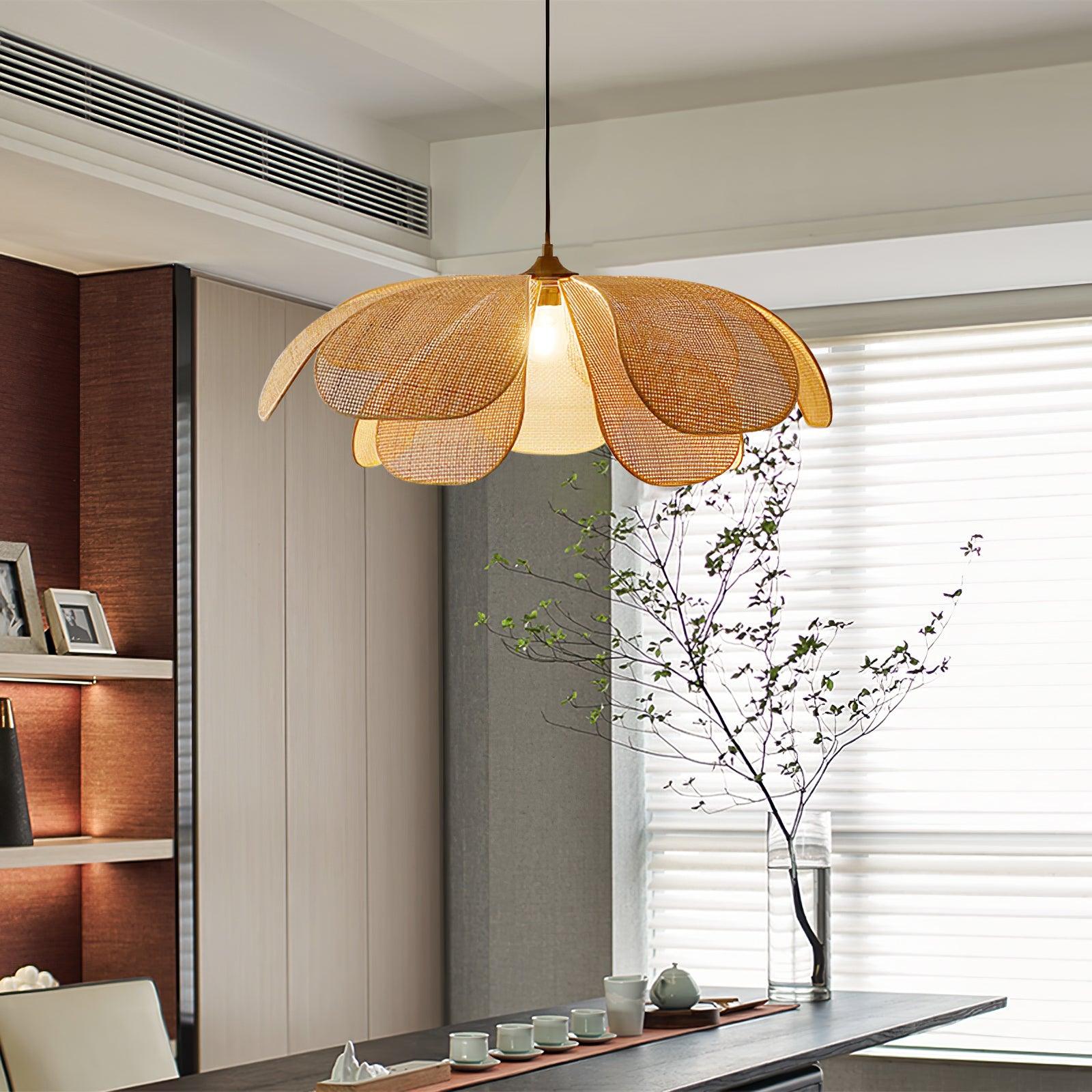 Petaral Suspension Lampe Rétro en Rattan - Neutralighting