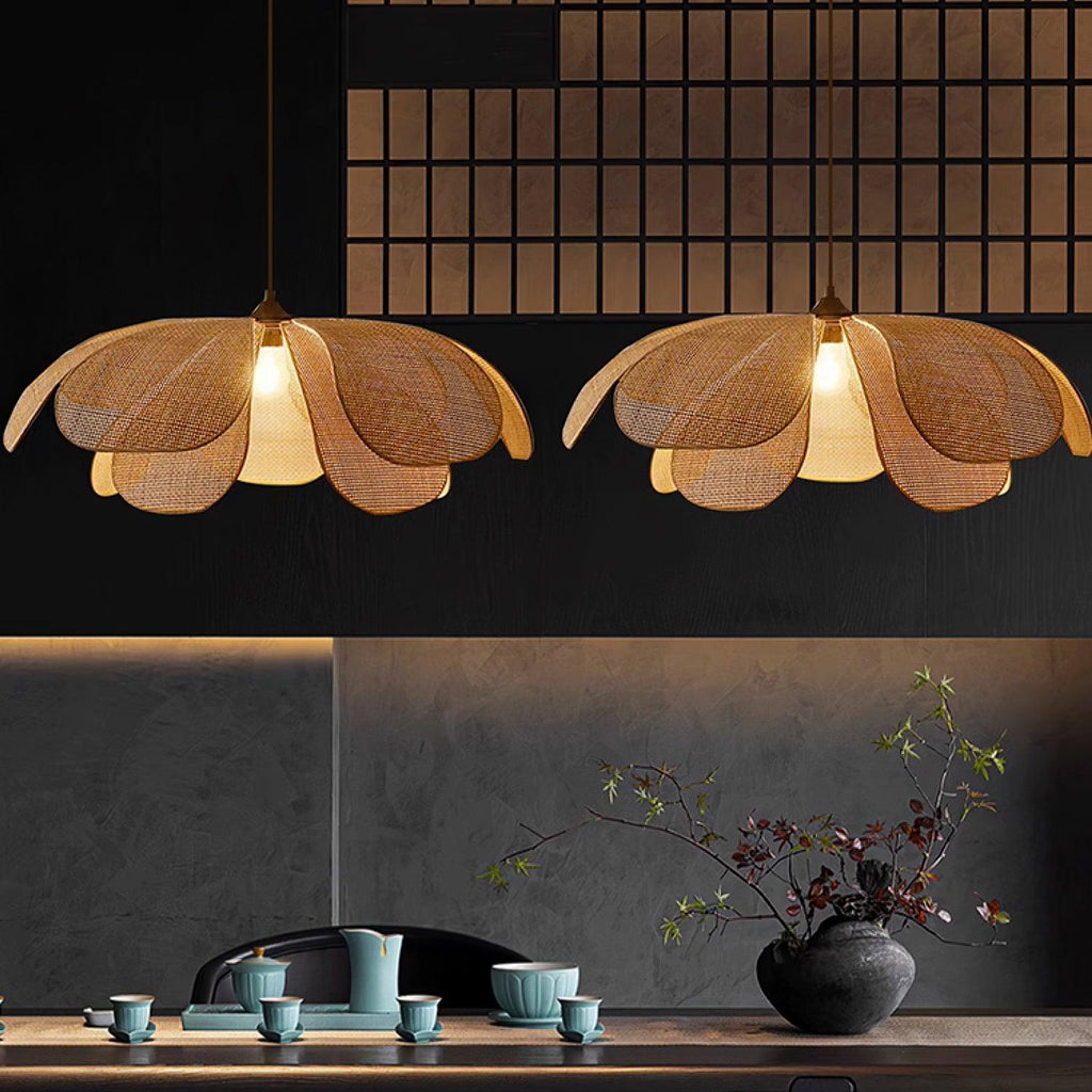 Petaral Suspension Lampe Rétro en Rattan - Neutralighting