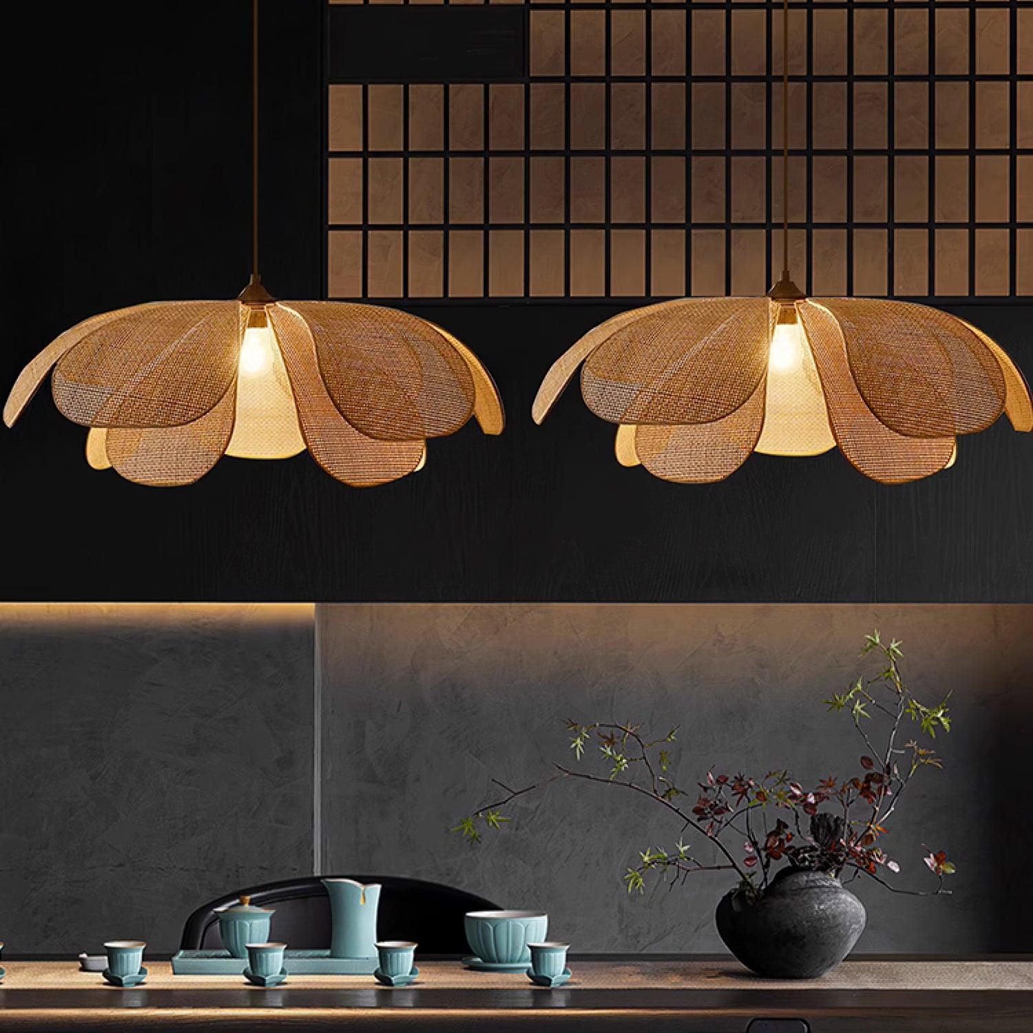 Petaral Suspension Lampe Rétro en Rattan - Neutralighting