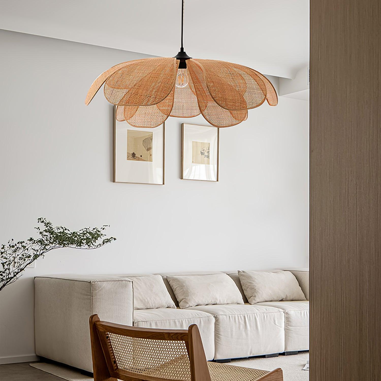 Petaral Suspension Lampe Rétro en Rattan - Neutralighting