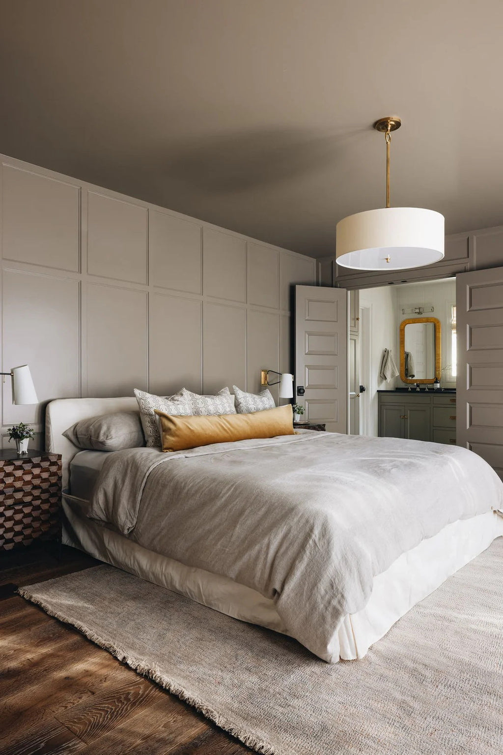 Olvynis Lampe Pendentive Moderne Minimaliste en Laiton et Tissu - Neutralighting