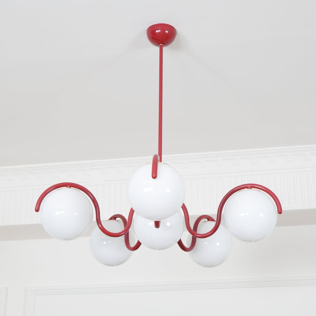Lustra Chandelier en Verre Blanc avec Globes et Cadre Courbé - Neutralighting