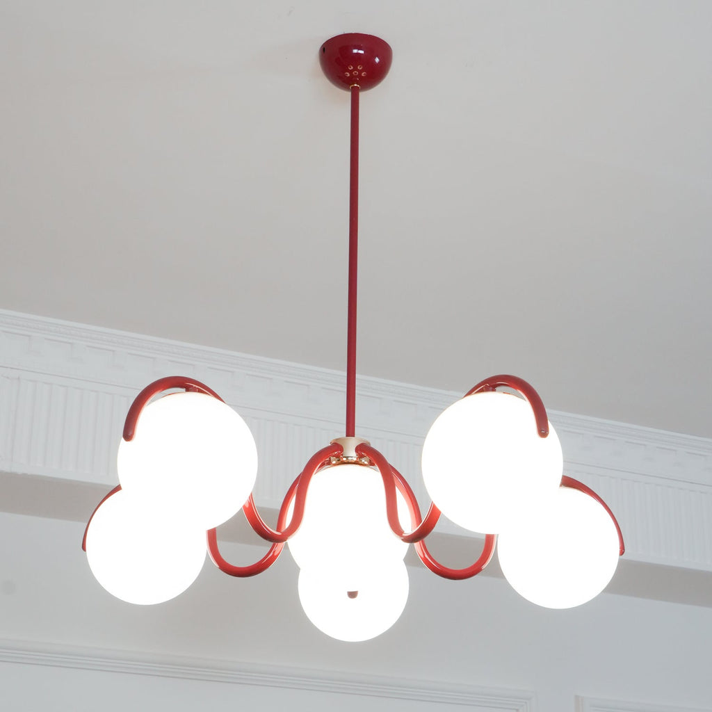 Lustra Chandelier en Verre Blanc avec Globes et Cadre Courbé - Neutralighting