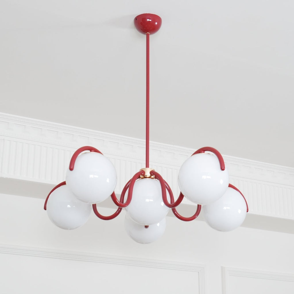 Lustra Chandelier en Verre Blanc avec Globes et Cadre Courbé - Neutralighting