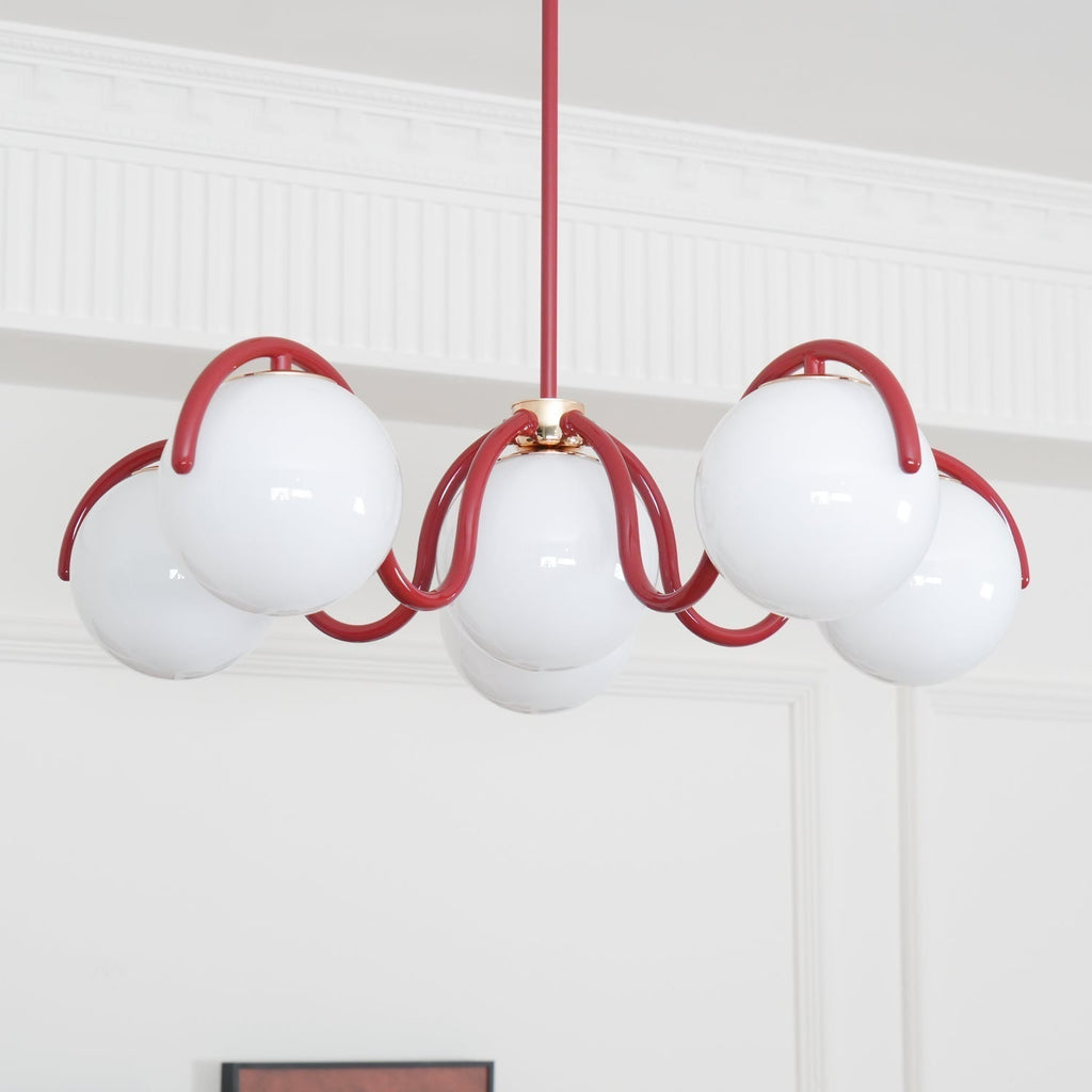 Lustra Chandelier en Verre Blanc avec Globes et Cadre Courbé - Neutralighting