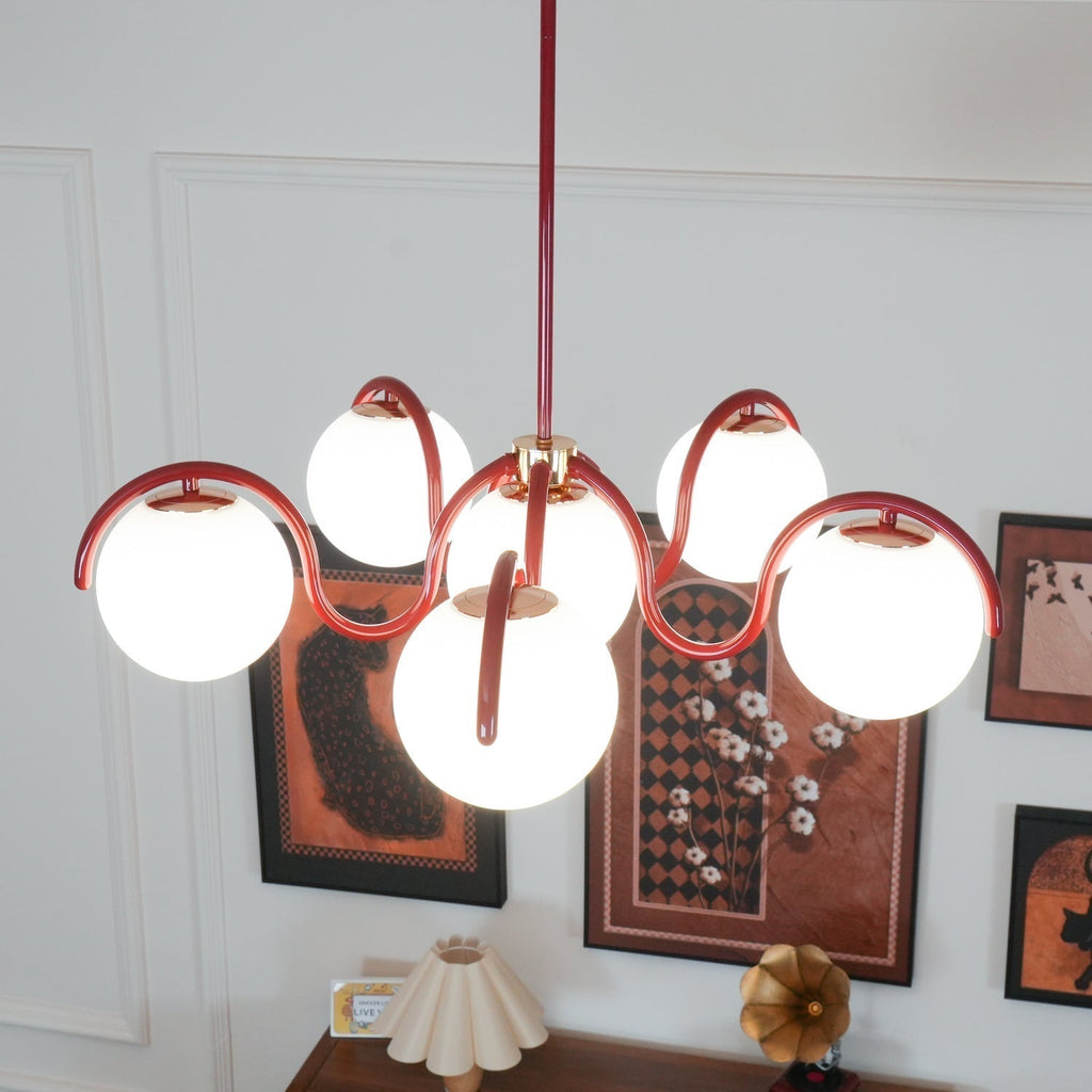 Lustra Chandelier en Verre Blanc avec Globes et Cadre Courbé - Neutralighting