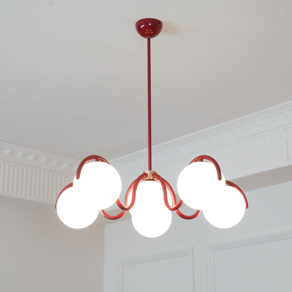 Lustra Chandelier en Verre Blanc avec Globes et Cadre Courbé - Neutralighting