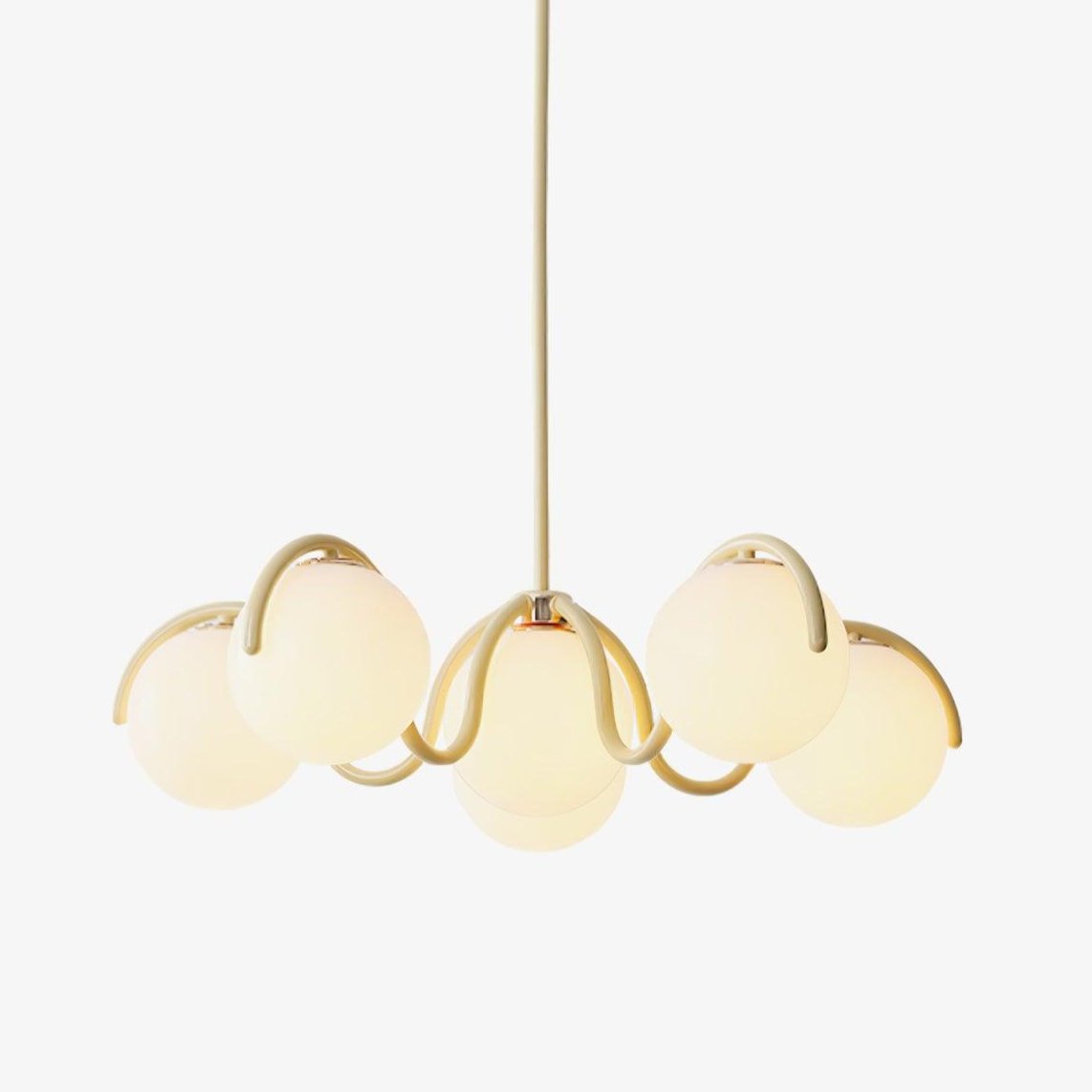 Lustra Chandelier en Verre Blanc avec Globes et Cadre Courbé - Neutralighting