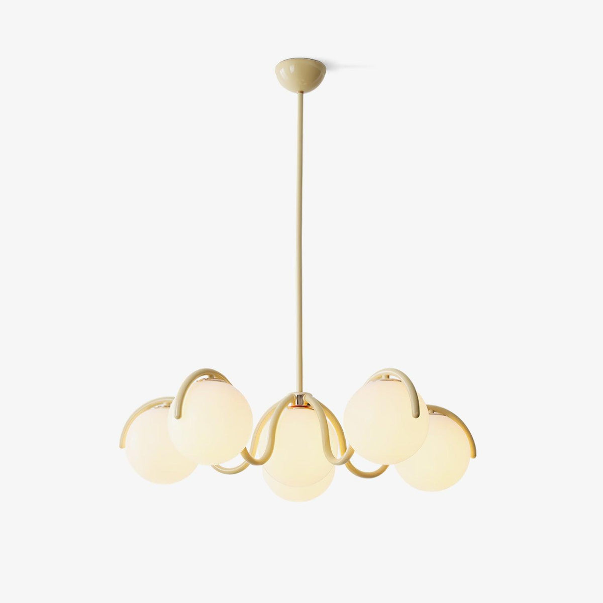 Lustra Chandelier en Verre Blanc avec Globes et Cadre Courbé - Neutralighting
