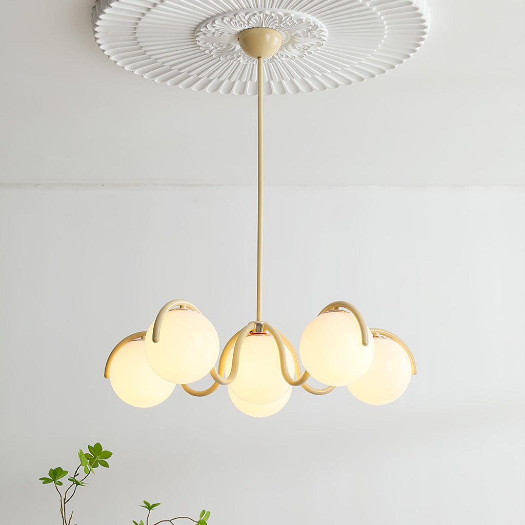 Lustra Chandelier en Verre Blanc avec Globes et Cadre Courbé - Neutralighting