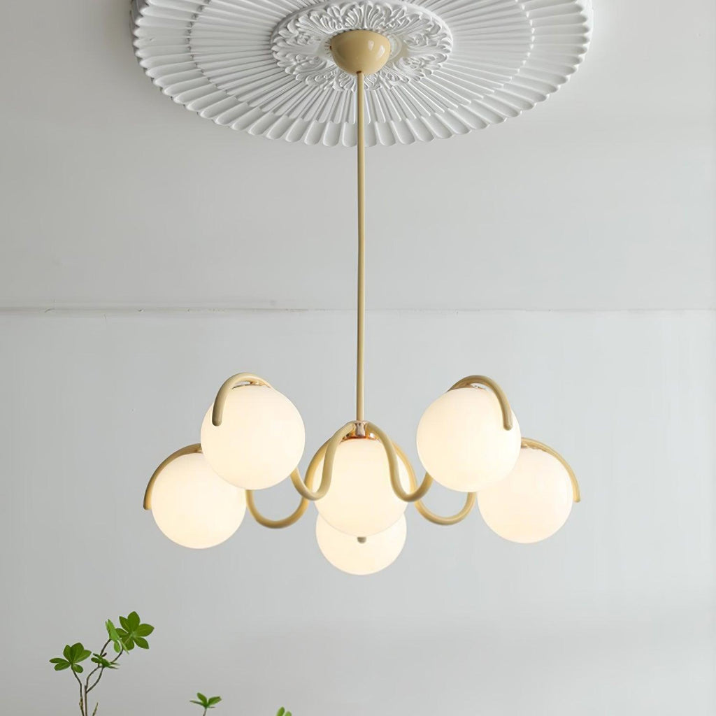 Lustra Chandelier en Verre Blanc avec Globes et Cadre Courbé - Neutralighting