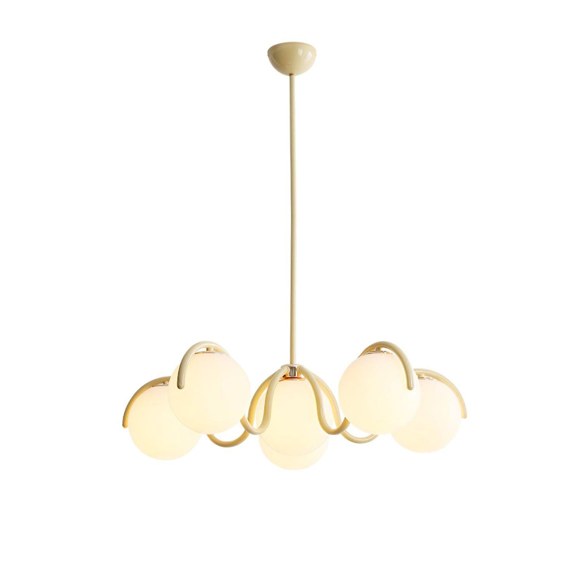 Lustra Chandelier en Verre Blanc avec Globes et Cadre Courbé - Neutralighting