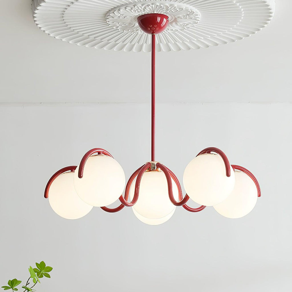 Lustra Chandelier en Verre Blanc avec Globes et Cadre Courbé - Neutralighting