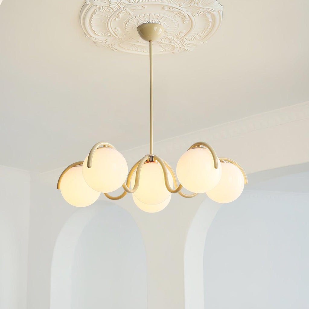 Lustra Chandelier en Verre Blanc avec Globes et Cadre Courbé - Neutralighting