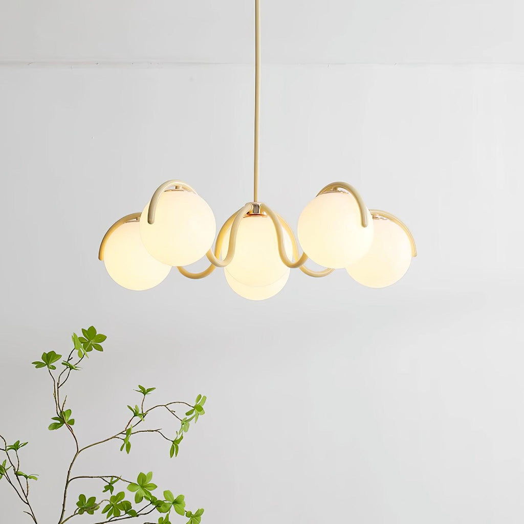 Lustra Chandelier en Verre Blanc avec Globes et Cadre Courbé - Neutralighting